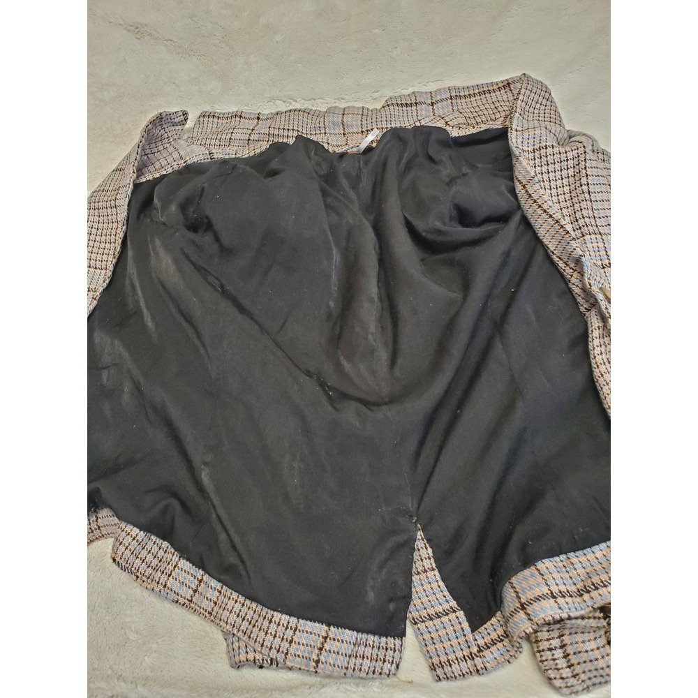 Free People Blue Gray Plaid Classic Cropped Jacket Blazer Medium Office Academia - Picture 4 of 9